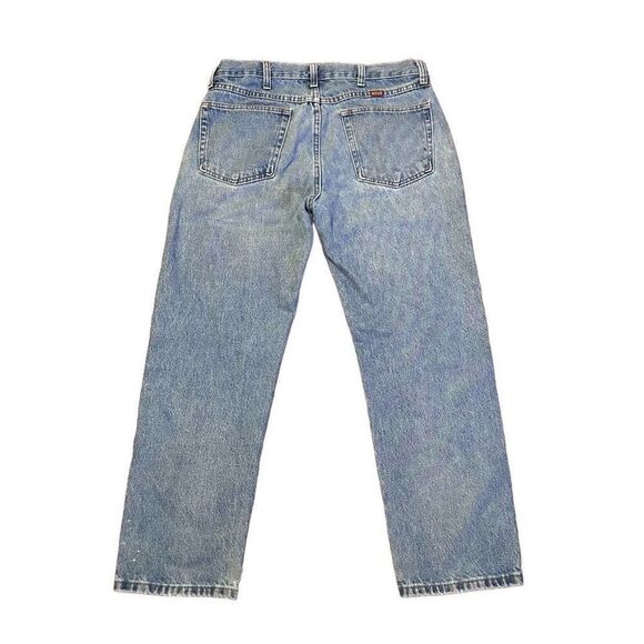 RUSTLER Men’s Straight Leg Jeans 34x29 Faded Blue Denim Preloved Work Jeans - Picture 2 of 6